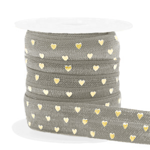 Elastisch lint hearts taupe gold, 49cm